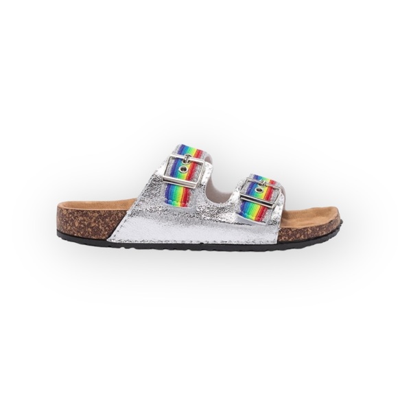 new Olivia Miller ❤︎ Pride Rainbow Birki Cork Footbed Sandal ❤︎ Iridescent ❤︎ 13 - Picture 1 of 16